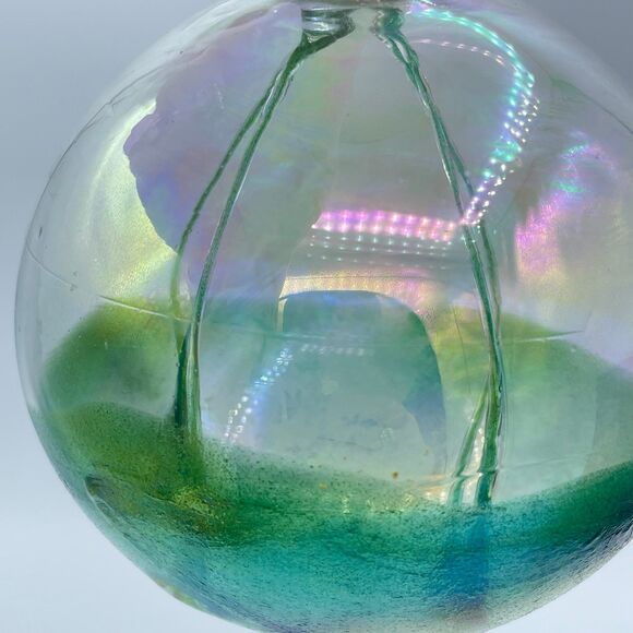 Art Glass Hand Blown Sphere Witch's Ball Iridescent Green w/ Display Stand - Picture 7 of 9